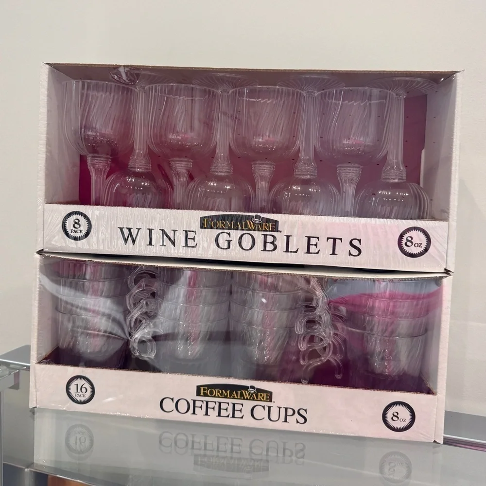 Formal Ware Plastic (8) Wine Goblets and (16) Coffee Cups